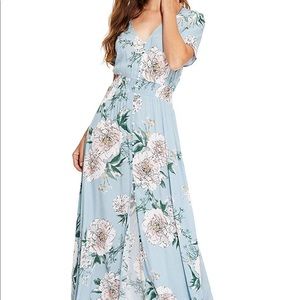 Blue floral button up maxi dress